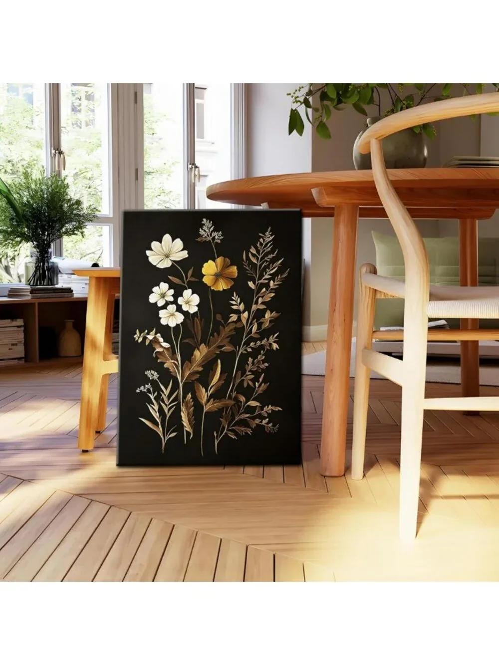 Vintage Black Floral Wall Art Set of 3, Botanical Canvas Prints for Home Decor